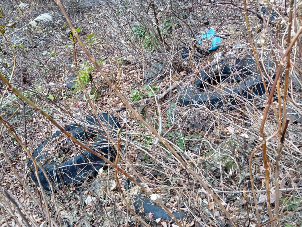 散らばる廃タイヤ